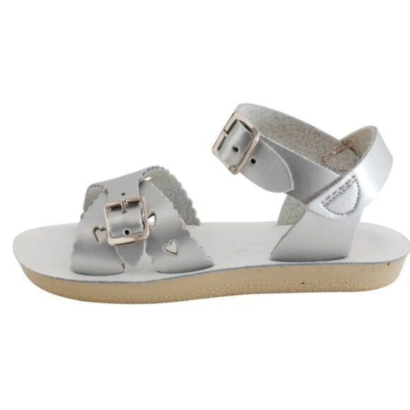 Salt Water by Hoy Sandals Silver Hearts Girl's Size 7 Very good used condition N - Picture 3 of 8